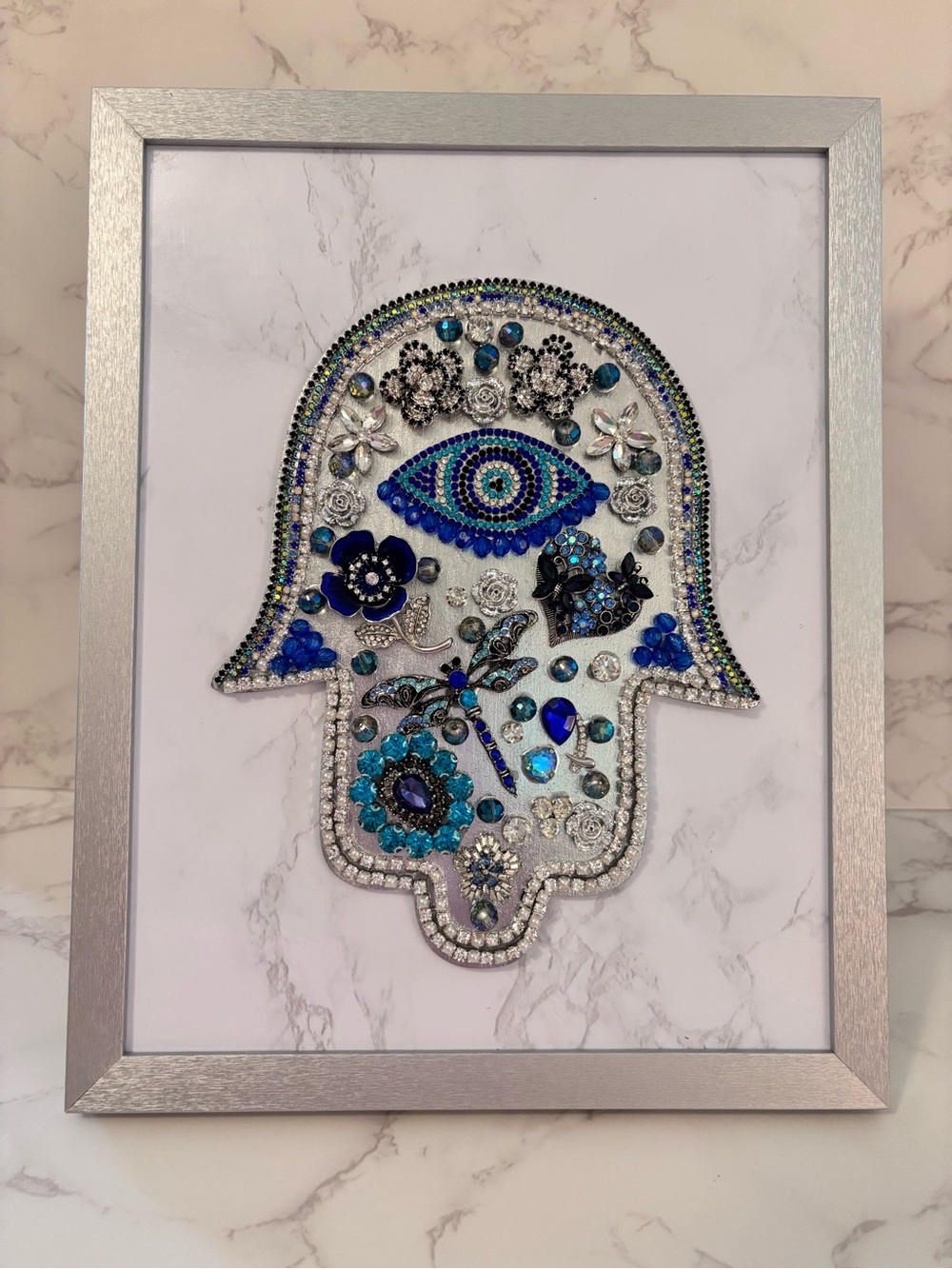Bejeweled Hamsa Wall Art in Blue and Silver